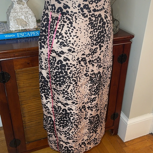 J Crew Linen Leopard Print Pencil Skirt With Pink Trim - Picture 4 of 7